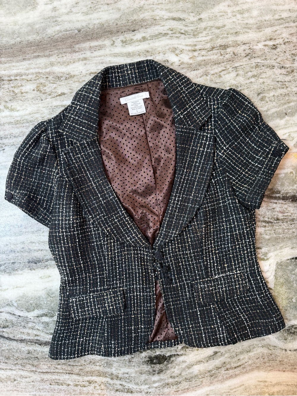 Charlotte Russe Tweed Short Sleeve Blazer Top - Picture 2 of 4